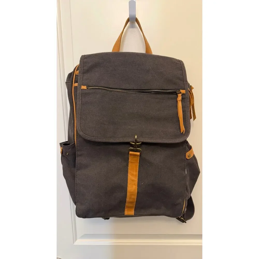 Charcoal gray canvas‎ with leather trim backpack